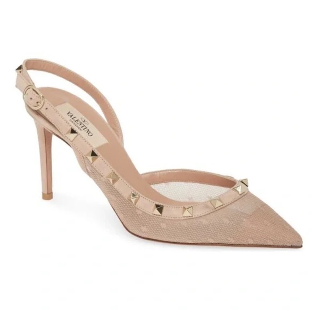 Valentino Rockstud Mesh slingback pointed toe pump